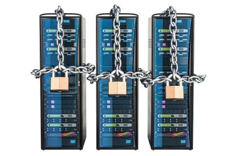 Computer Server Racks with chain and padlocks. Security and protection concep Stock Illustration