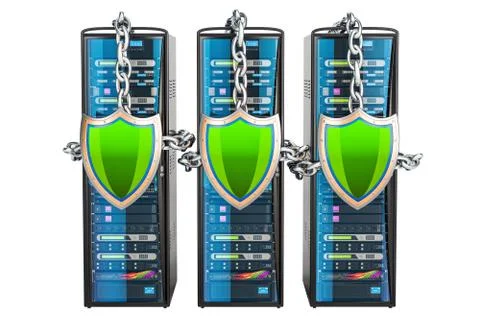 Computer Server Racks with chain and shields. Security and protection concept Stock-Illustration