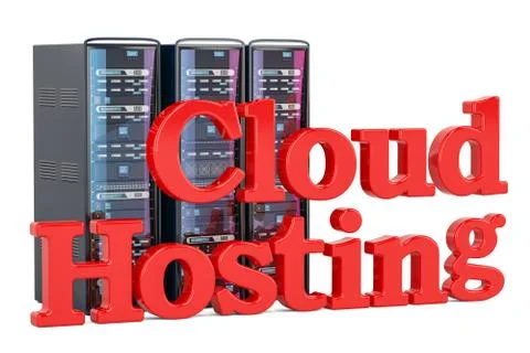 Computer Server Racks, computer cloud hosting concept. 3D rendering Illustrazione stock