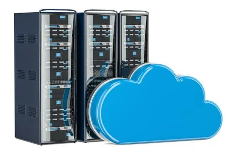 Computer Server Racks with computing cloud. Storage concept, 3D rendering Stock Illustration