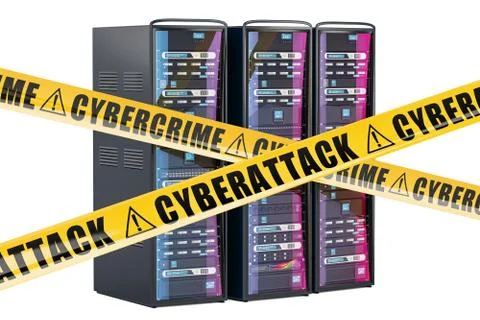Computer Server Racks, cyber attack concept. 3D rendering Illustrazione stock