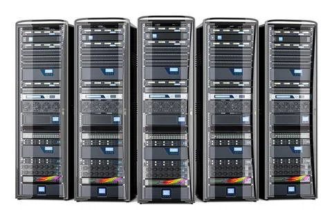 Computer Server Racks, front view. 3D rendering Stock Illustration
