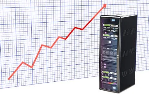 Computer Server Racks with growing chart. 3D rendering Stock Illustration