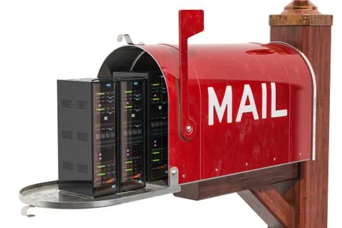 Computer Server Racks inside mailbox, delivery concept. 3D rendering Stock Illustration