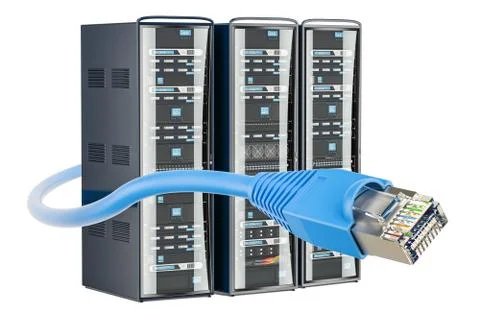 Computer Server Racks with lan internet cable, 3D rendering Illustrazione stock