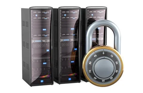 Computer server racks with padlock, 3D rendering Illustrazione stock