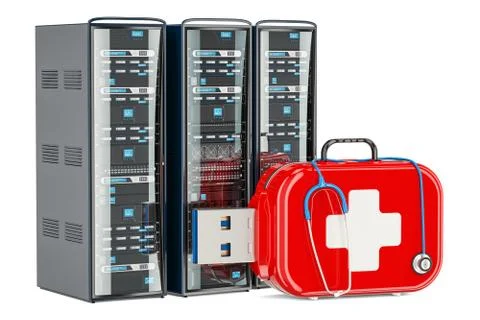 Computer Server Racks, recovery and maintenance concept, 3D rendering Stock Illustration