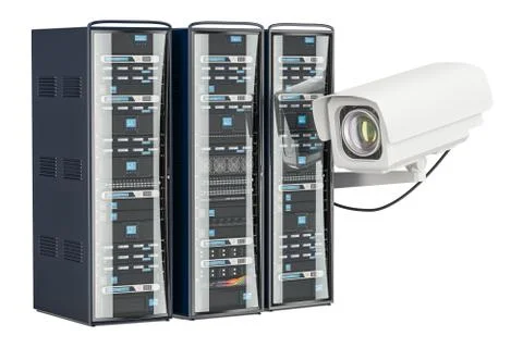 Computer Server Racks for security surveillance system, 3D rendering Stock Illustration