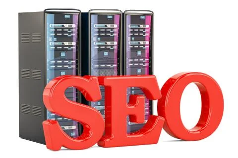 Computer Server Racks, SEO concept. 3D rendering Illustrazione stock