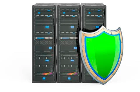 Computer Server Racks with shield. Security and protection concept. 3D render Stock Illustration