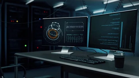 Computer Server Room Move to Data Screens Stock Footage 83064296