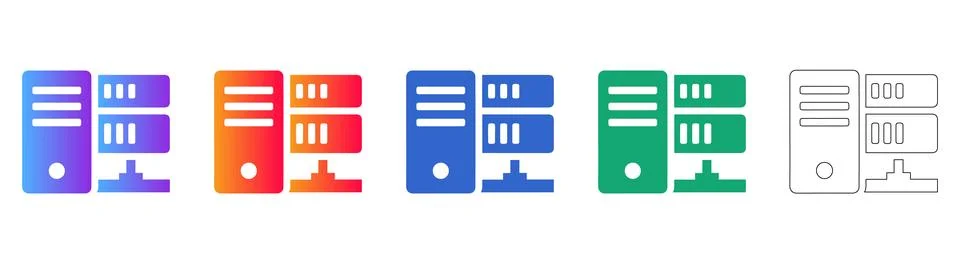 Computer Server Tower Infrastructure Icon Set Stock Illustration