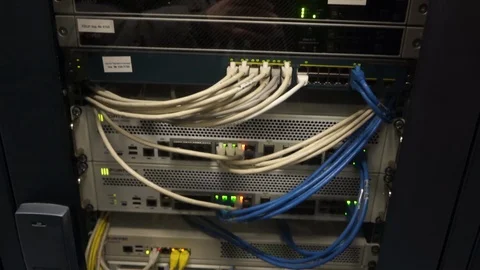 Computer server transmits data, connects to the Internet Video stock 121755443