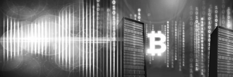 Computer servers and bitcoin technology information interface transition 스톡 일러스트