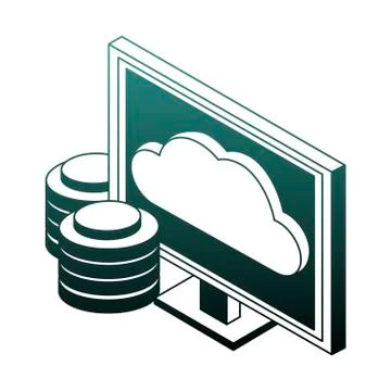 Computer with servers and cloud blue lines Stock Illustration
