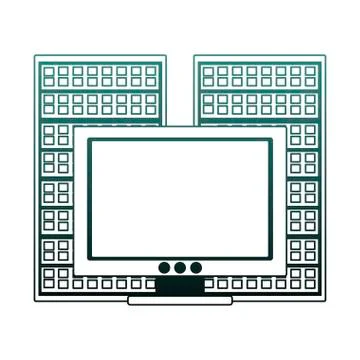 Computer with servers and cloud blue lines イラスト素材