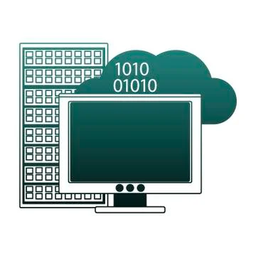Computer with servers and cloud blue lines Stock Illustration