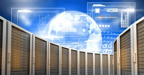 Computer servers and technology information interface Stock Illustration