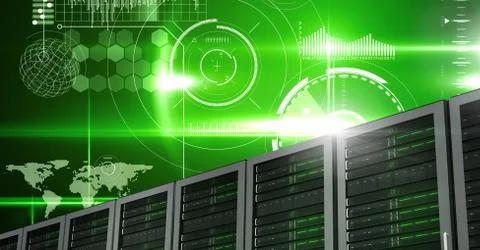 Computer servers and technology information interface Illustrazione stock