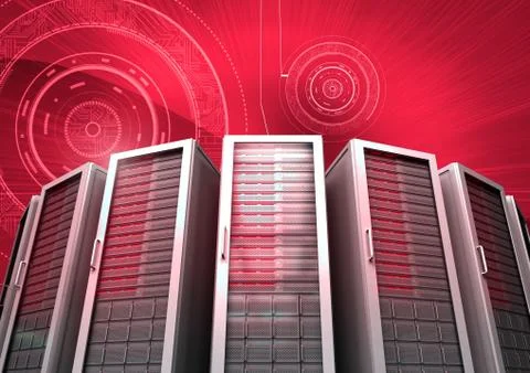 Computer servers and technology information interface Illustrazione stock