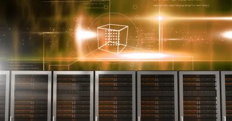 Computer servers and technology information interface Illustrazione stock