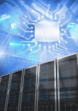 Computer servers and technology information interface Illustrazione stock