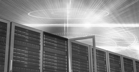 Computer servers and technology information interface Illustrazione stock