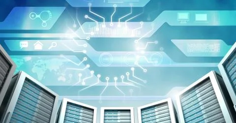 Computer servers and technology information interface 스톡 일러스트