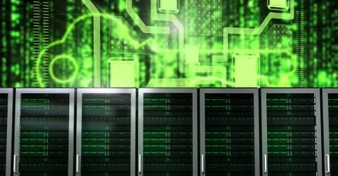 Computer servers and technology information interface Stock Illustration