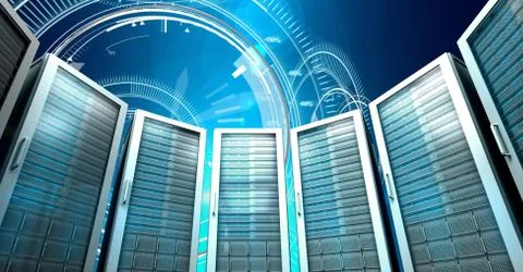 Computer servers and technology information interface Stock Illustration