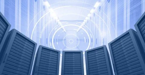 Computer servers and technology information interface Illustrazione stock