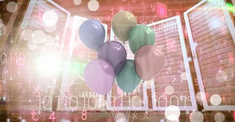 Computer servers with balloon celebrations Stockillustratie