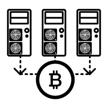 Computer, servers, bitcoin line icon. vector illustration isolated on white Illustrazione stock