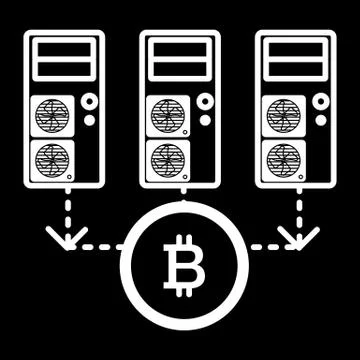 Computer, servers, bitcoin line icon. vector illustration isolated on black Illustrazione stock