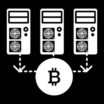 Computer, servers, bitcoin solid icon. vector illustration isolated on black 스톡 일러스트