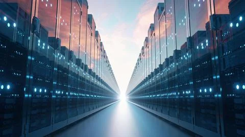 Computer servers in the clouds. Cloud computing concept. Communication networ 스톡 사진