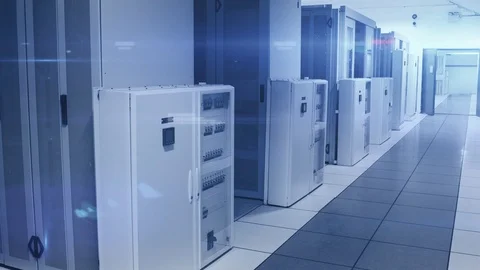 Computer servers in a server room with glowing lights Vídeos de archivo 125678205