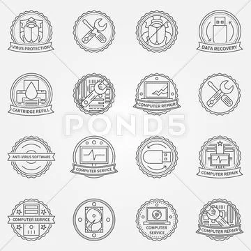 Computer service badges 스톡 일러스트