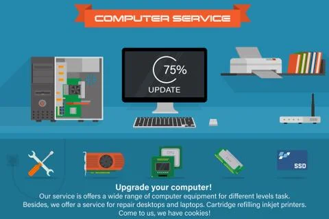 Computer service banner. Running the process of updating Stock Illustration
