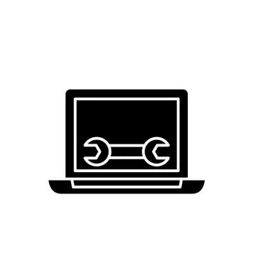 Computer service black icon, vector sign on isolated background. Computer Stock Illustration