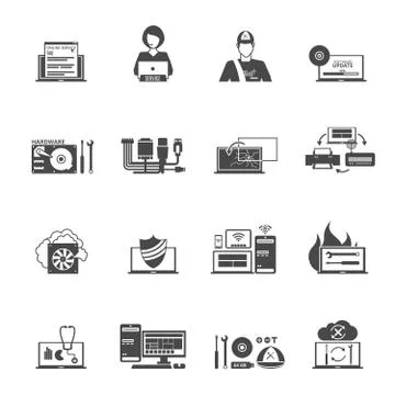 Computer Service Icons Set Stock Illustration