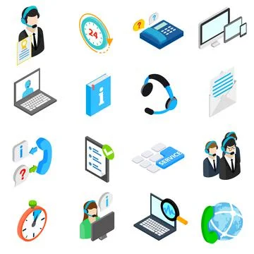 Computer service icons set, isometric 3d style Stock Illustration
