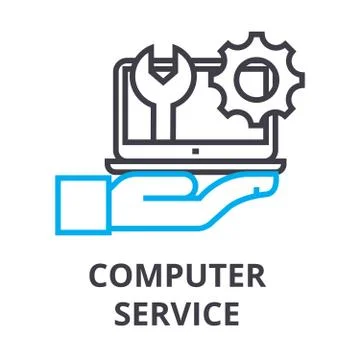 Computer service thin line icon, sign, symbol, illustation, linear concept Stock Illustration