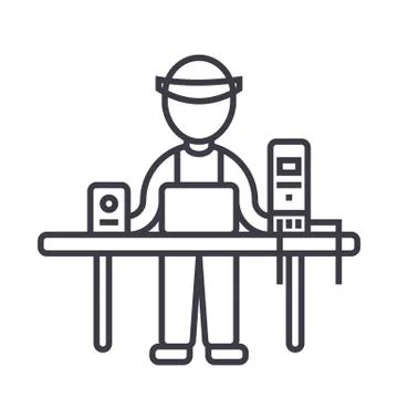 Computer service,pc specialist,enigneer vector line icon, sign, illustration  Illustrazione stock