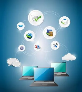 Computer services idea conceptual map illustration design graphic Stock Illustration