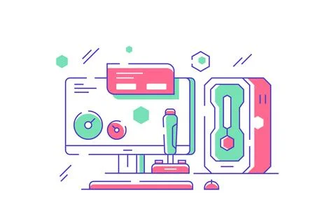 Computer set for gaming and fun Stock Illustration