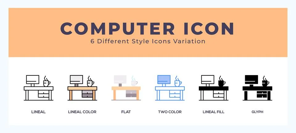 Computer set of icons. Vector illustration with different styles. Stock Illustration