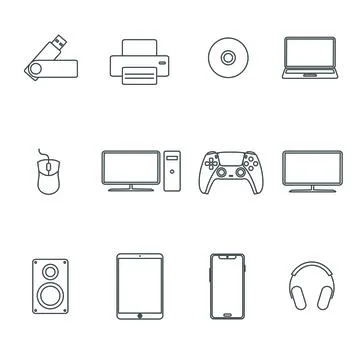 Computer Set Thin Line Art Icons Set Stock-Illustration