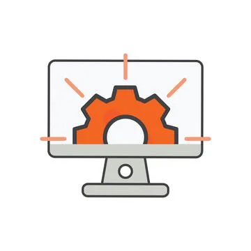 Computer with setting gear icon. setting  illustration. Stock Illustration