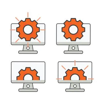 Computer with setting gear icon. setting  illustration. Stock Illustration
